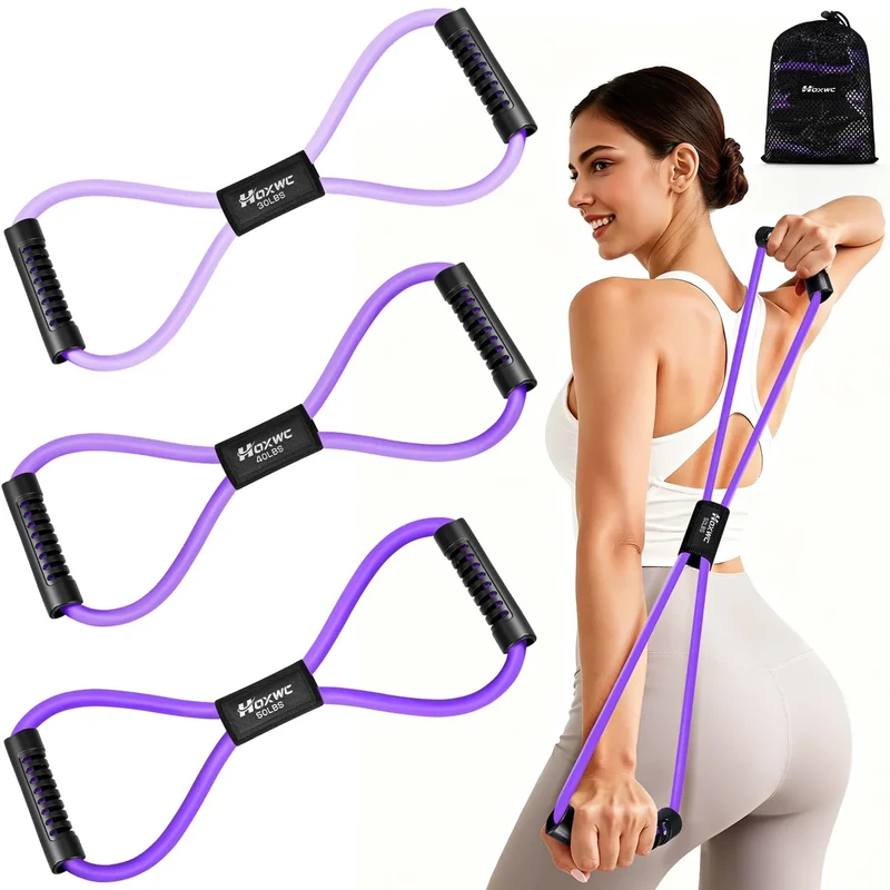 HOXWC Figure 8 Resistance Band, Exercise Bands for Arms, Shoulder, Back, Chest, Stretch Fitness Band for Physical Therapy, Yoga, Pilates, Home Gym Workout Equipment for Women Men