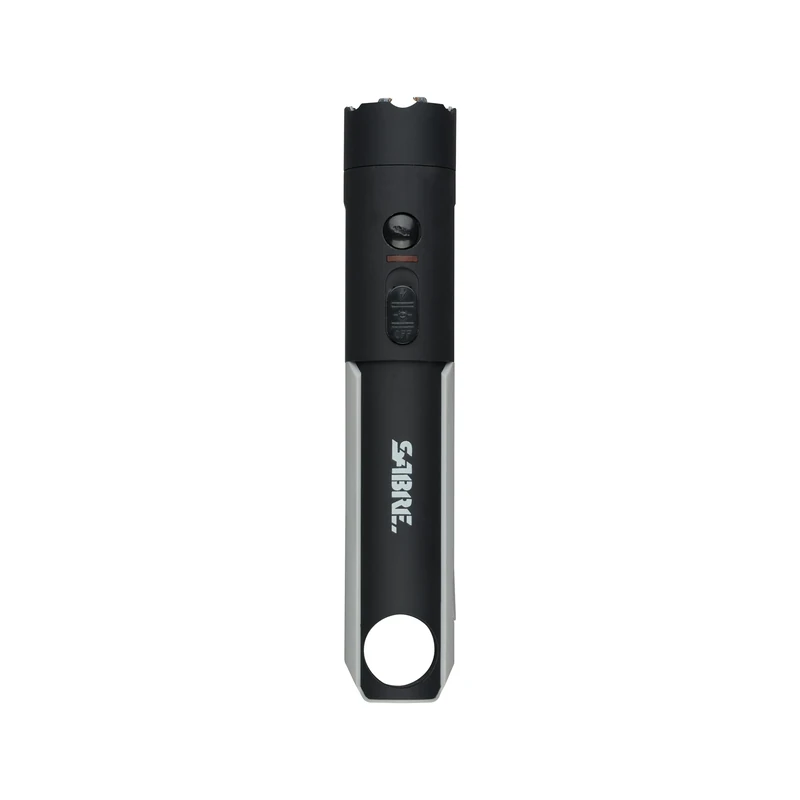 Sabre 2-in-1 Flashlight Design with Built-in Stun Gun, Powerful 1.76 µC Charge, 200 Lumen LED with 3 Modes; High, Low and Strobe, Rechargeable Battery, Hard Case and USB-C Charging Cord Included