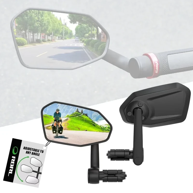 RBRL Bicycle Mirror, Extra Large Bike Mirror, 360° Adjustable Shatterproof and Durable Bar End Rear View Mirror Bi, Bicycle Side Mirror for E-Bike (Set)