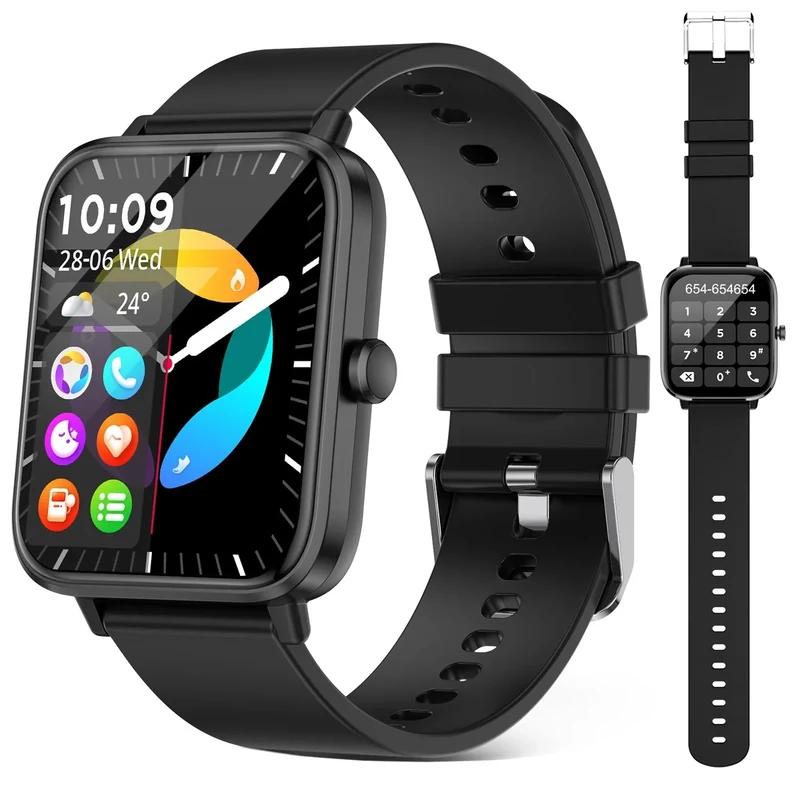 FTTMWTAG Smart Watch (Answer/Make Call): 1.85" Waterproof Fitness Trackers with 24-Hours Blood Pressure Heart Rate SpO2 Sleep Monitor Watches for Men Women, iPhone Android Compatible (Stone Black)