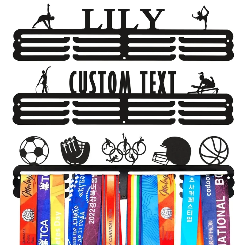 Goutoports Personalized Gymnastics Medal Hanger with Name Sport Medal Holder Display Rack for Awards Ribbons - Custom Metal Holder - Holds Up to 60 Medals - Birthday for Athlete Boys Girls