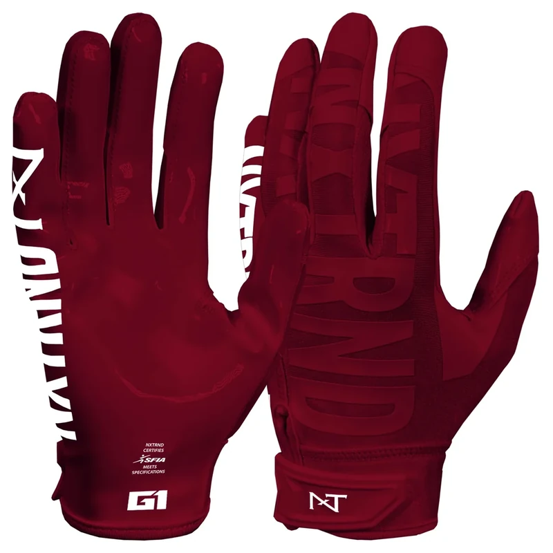 Nxtrnd G1 Pro Men's Football Gloves, Adult Sticky Receiver Gloves (Maroon, Large)