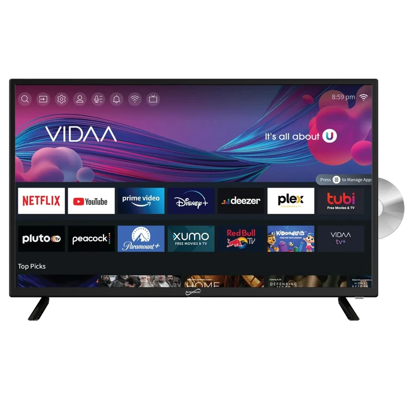 Supersonic SC-3226SDVD 32-inch LED Smart HDTV w/DVD Player, ATSC & NTSC System, 3X HDMI, 1080p, WiFi, USB, Multi Language OSD, AC/DC Compatible for Home, Kitchen, or RV Camper, DC Car Cord Included