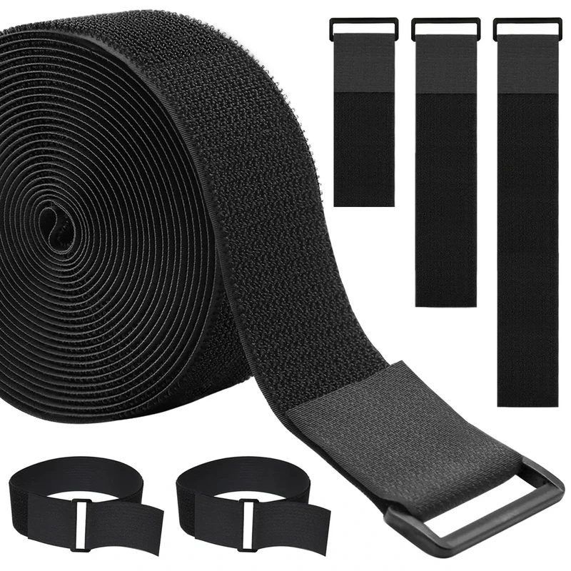 WSZJINB 1.5In x 32Ft Cable Straps Heavy Duty With 40 Buckles, Black Hook and Loop Straps, Reusable Cable Ties for Organizer or Storage