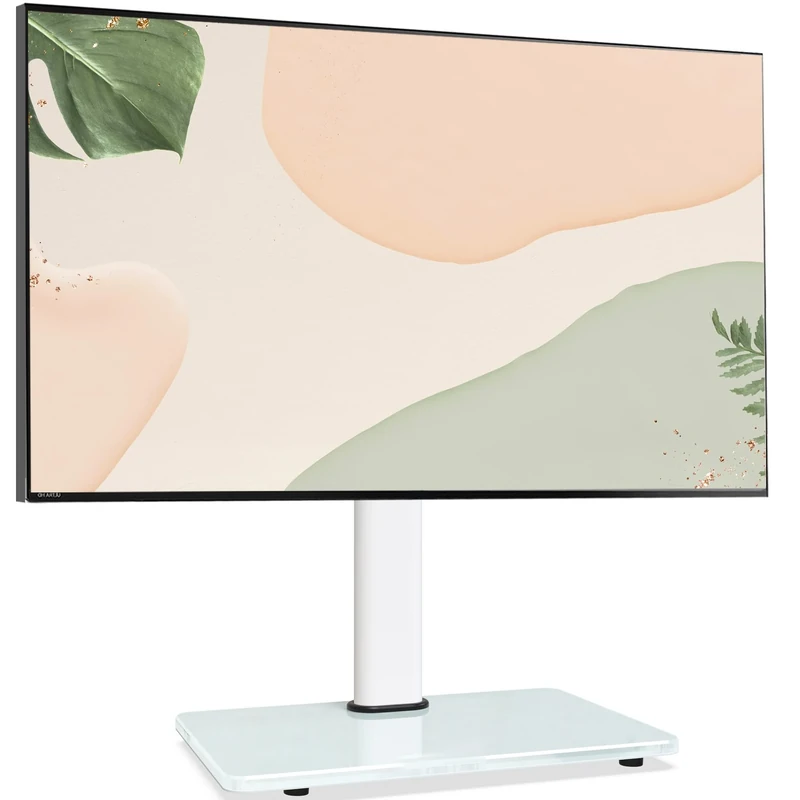 Swivel Universal TV Stand for 32-75 inch TVs with Tilt Down/Up, 8 Levels Height Adjustable Table Top TV Mount Stand with Stable Heavy Duty Tempered Glass Base, MAX VESA 600x400 mm up to 99lbs, White