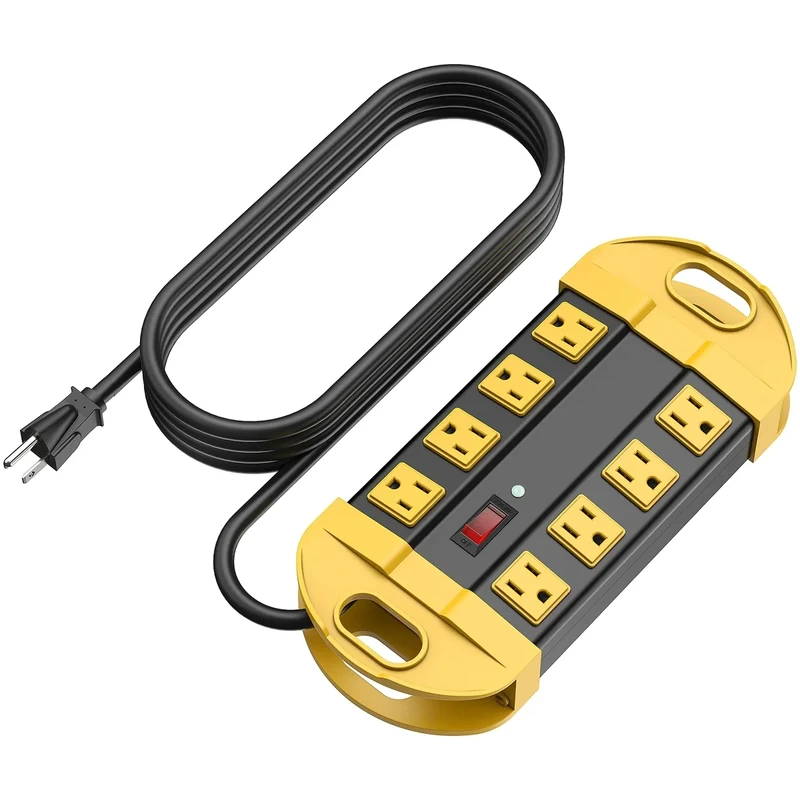 CCCEI Heavy Duty Power Strip Surge Protector, Metal 8 Outlets Power Strip for Appliance. Garage Shop Industrial Workbench 15 AMP Outlets Strip. 15FT Extension Cord, Yellow