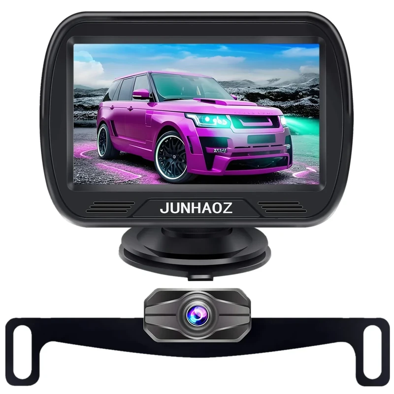 JUNHAOZ Car Rear View Camera, Backup Camera for Car, Trucks, SUVs, Pickup, 4.3-inch IPS Monitor, Night Vision, DIY Guide Lines, Front/Rear Camera Switch,IP69 Waterproof K4301