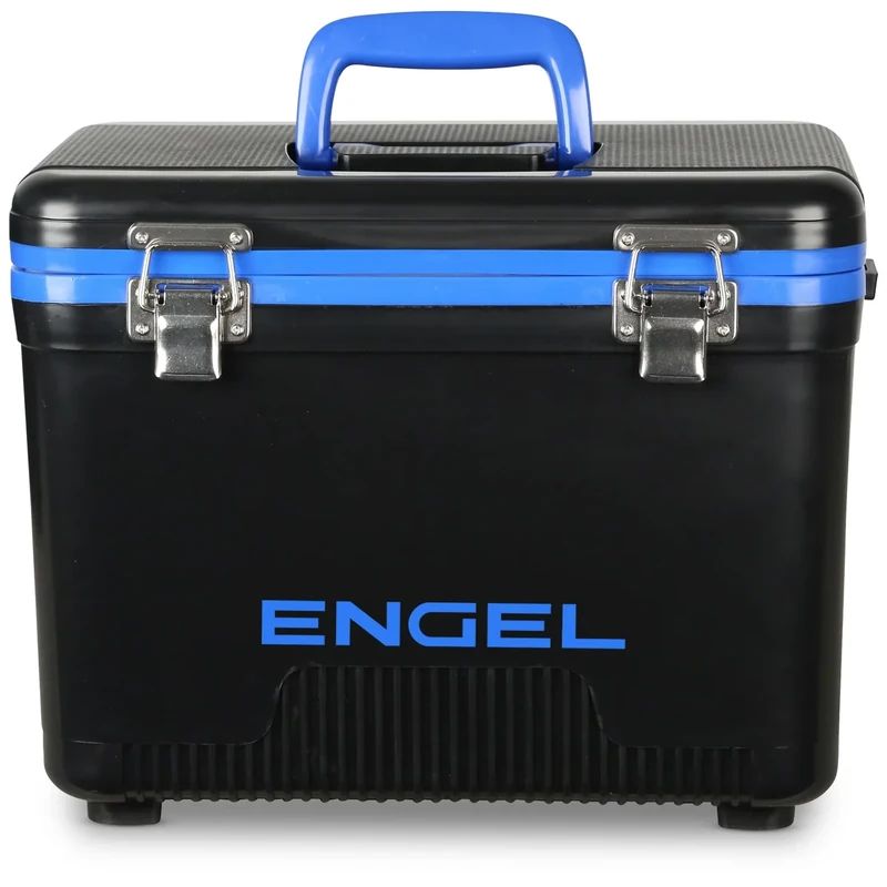 Engel UC7 7.5qt Leak-Proof, Air Tight, Drybox Cooler and Small Hard Shell Lunchbox for Men and Women in Black with Blue Interior