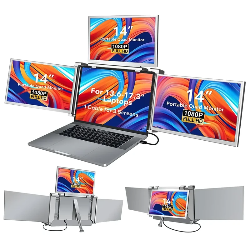 MNN 14" Quad Monitor - 1080p IPS Laptop Extender for 13.6-17.3" Laptops