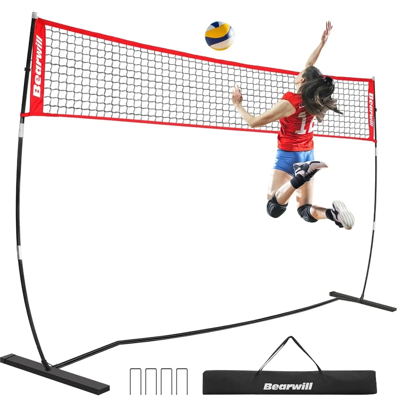 Bearwill Volleyball Net, 12FT Portable Volleyball Net for Backyard, Freestanding Volley Ball Set Height Adjustable with Carry Bag, Volley Ball Practice Nets Training Equipment for Indoor and Outdoor