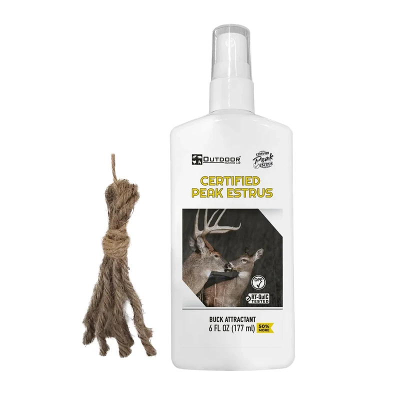 Outdoor Hunting Lab Certified Peak Doe Estrus Spray | 6 oz | 1 Bottle | Doe in Heat Urine for Hunting | Drag N’ Drip Included | Deer Scents