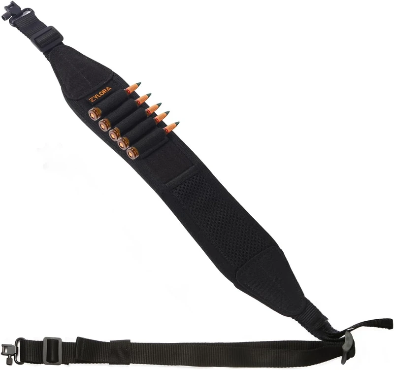 ZYLORA Adjustable Rifle Sling with Built-in Shell Holders & Storage Pocket – Comfortable Anti-Slip Gun Sling for Hunting, Shooting & Outdoor Use – Fits Most Rifles (Black, Regular)