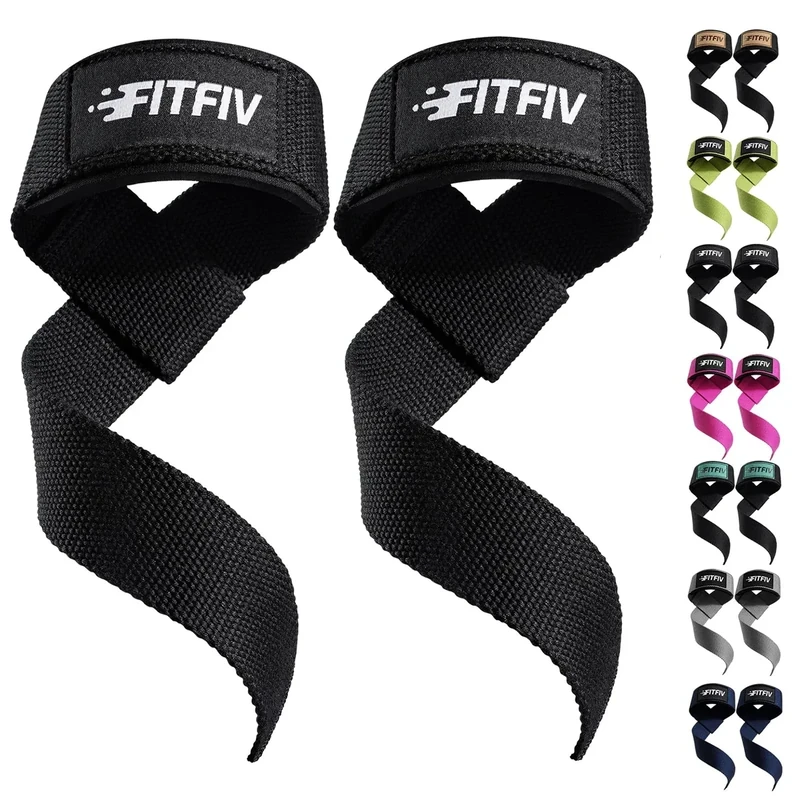 FITFIV Lifting Straps for Weightlifting, Lifting Wrist Straps for Gym Strength Training, Neoprene-padded Wrist Cushion - Men & Women