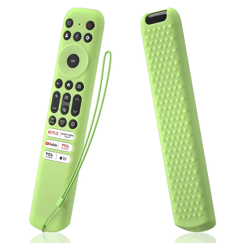 AKSHFETH Silicone Remote Cover for TCL RC813/FMB1 & RC923/FMB3 Smart TV Remote Case with Glow Green Lanyard