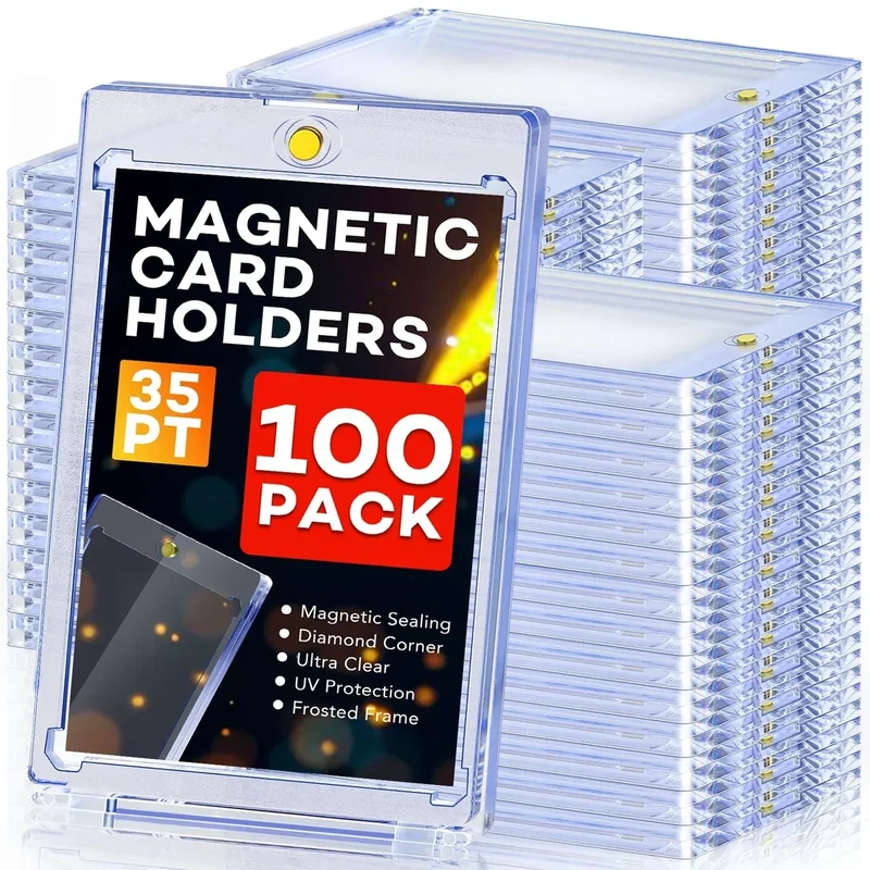 100ct Magnetic Card Holders, Magnetic 35pt One Touch Card Holders, U-V Protection Hard Plastic Display Case for Trading, Sports, Baseball, Football, Game Cards