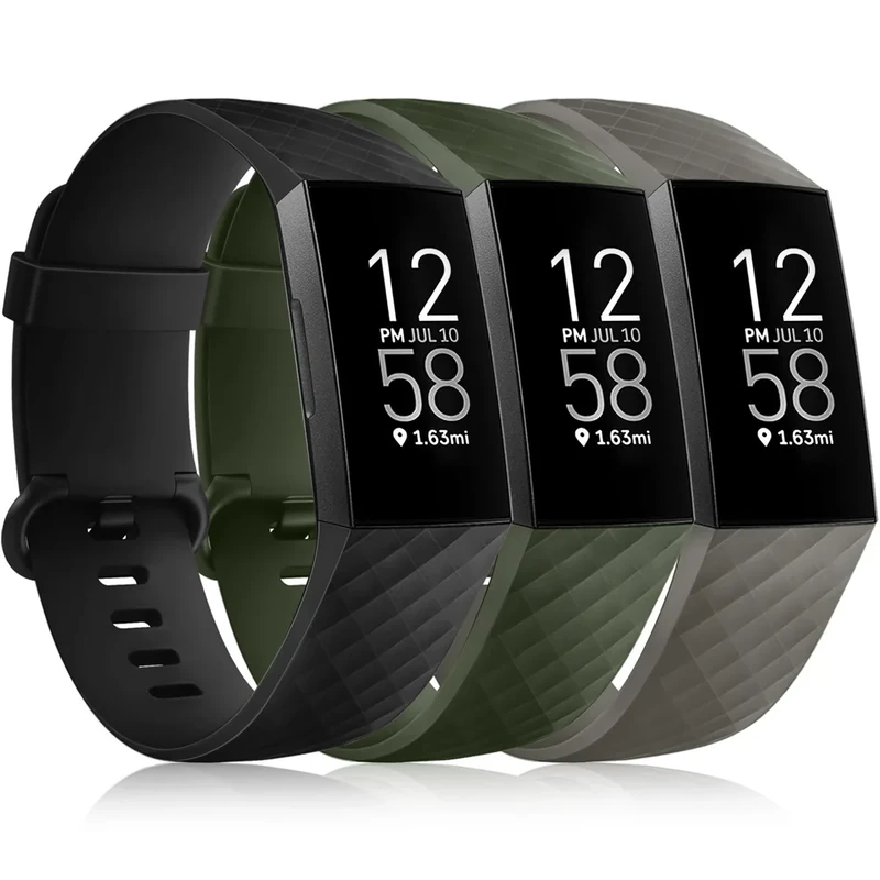 Wepro Band Compatible with Fitbit Charge 4 Bands for Women Men, Compatible with Fitbit Charge 3 Bands,Soft Waterproof Sport Replacement Strap, 3-Packs, Black, Olive Grey, Army Green, Small