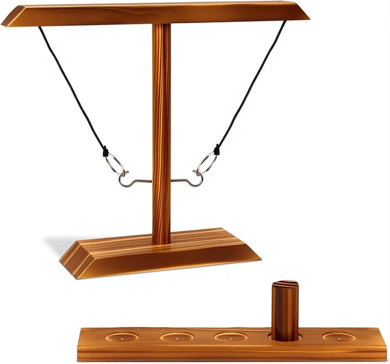 hdpiwka Wooden Ring Toss Game - Classic 2-Peg Tossing Set | Handmade Halloween Games & Thanksgiving Entertainment for Adults, White Elephant Gift Exchange, Portable Family Fun for Backyards & Parties