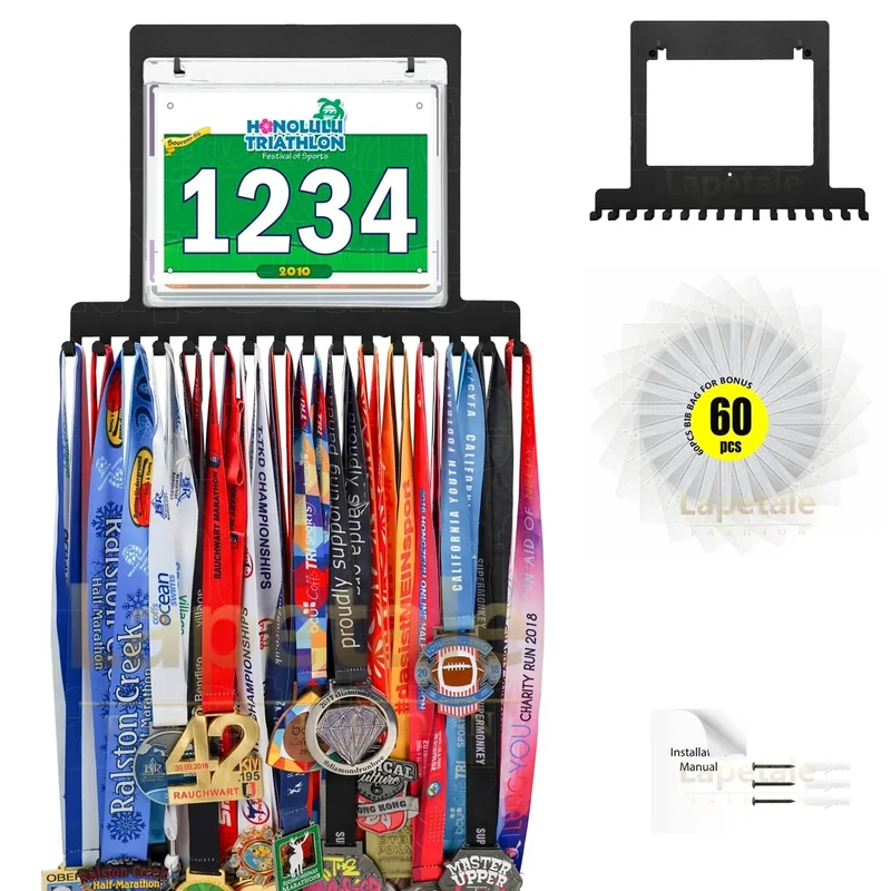 Lapetale Fashion Race Medal Holder Wall Hanger,Marathon Medal Display and Runner Medal Hanger Display,Bib Running Medal Display, Running Medal Hanger Display,Medal Holder for Wall,Gifts For Runners