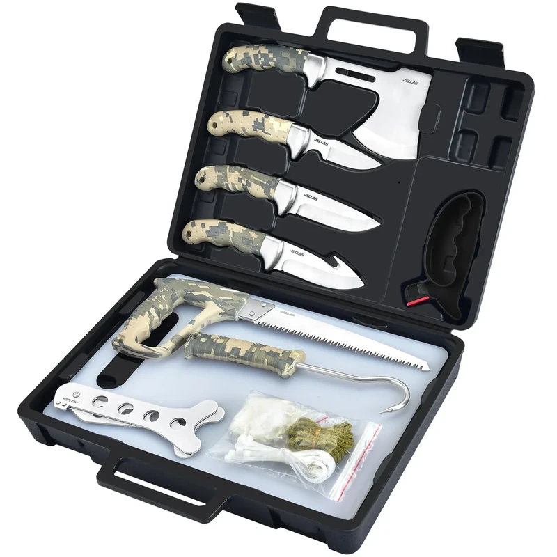 Jellas Professional 13-Piece Hunting Gear Set | Field Dressing & Game Processing Kit | Includes Fixed Blade, Bone Saw, Gut Hook, Boning Knife, Skinning Blade & Heavy-Duty Case