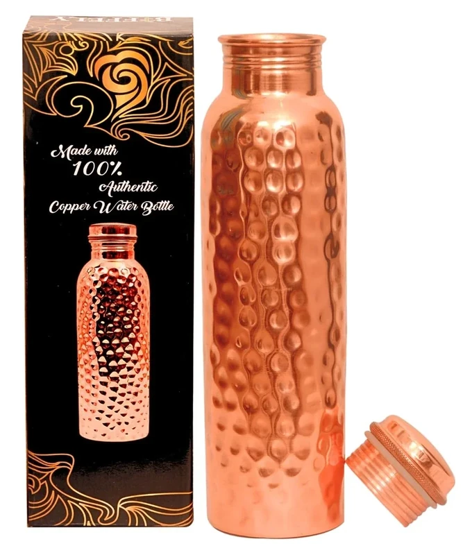 Copper Water Bottle - 34oz - Handcrafted Ayurvedic 100% Pure Copper Water Bottle for Drinking |Men & Women| Leak-Proof Lid BPA Free Non-Insulated & Eco Friendly with Premium Quality for Sport & Travel