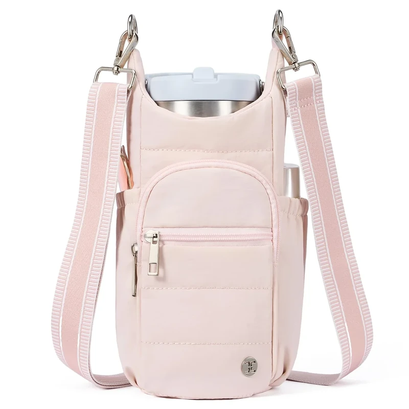 Telena Water Bottle Holder with Strap RFID Crossbody Bags for Women for Walking, Hiking, Cycling Pink