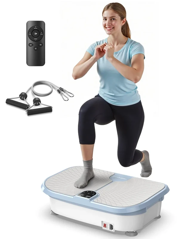 FEIERDUN Vibration Plate Exercise Machine, 400 LBS Capacity Vibration Plate for Lymphatic Drainage, Max Space for Whole-Body Workout & Relaxation at Home-Blue