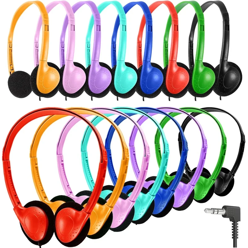 Wensdo Kids Headphones Bulk 24 Pack for School Classroom K-12, Wholesale Class Set Durable Earphones for Students Children Toddler Teens Boys Girls and Adult (HY857,24 Mixed)