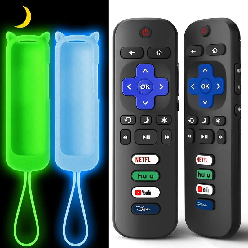 (2+2 Packs) Replacement Remote Control for Roku TV with Silicone Cover, Universal Remote for TCL/Hisense/Onn/Westinghouse/Philips Roku Smart TVs (Not for Roku Stick/Box)
