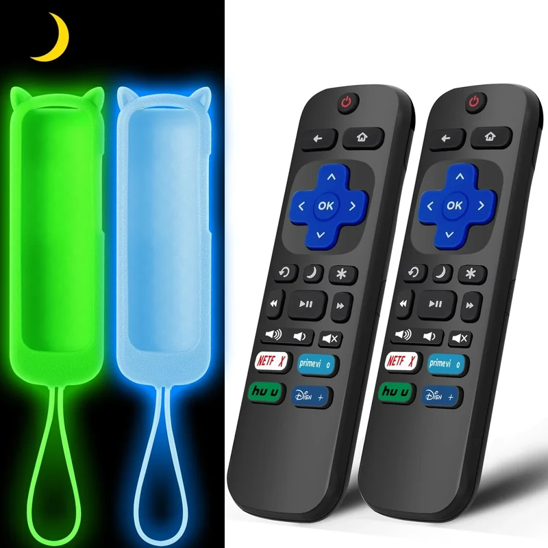 (Pack of 2) Replacement Remote for Roku TV with Soft Protective Silicone Cover(Glow in The Dark), Universal Remote for TCL/Hisense/Onn/Sharp/Element/Philips Roku Smart TV