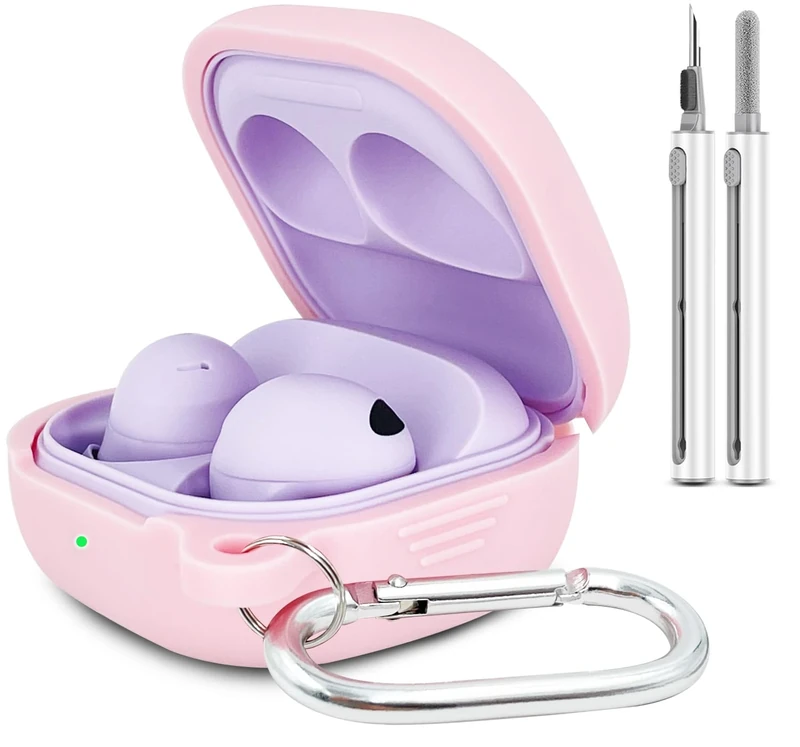 Silicone Case for Samsung Galaxy Buds FE, 2 Pro, 2, Pro, Live with Cleaner Kit (Pink)