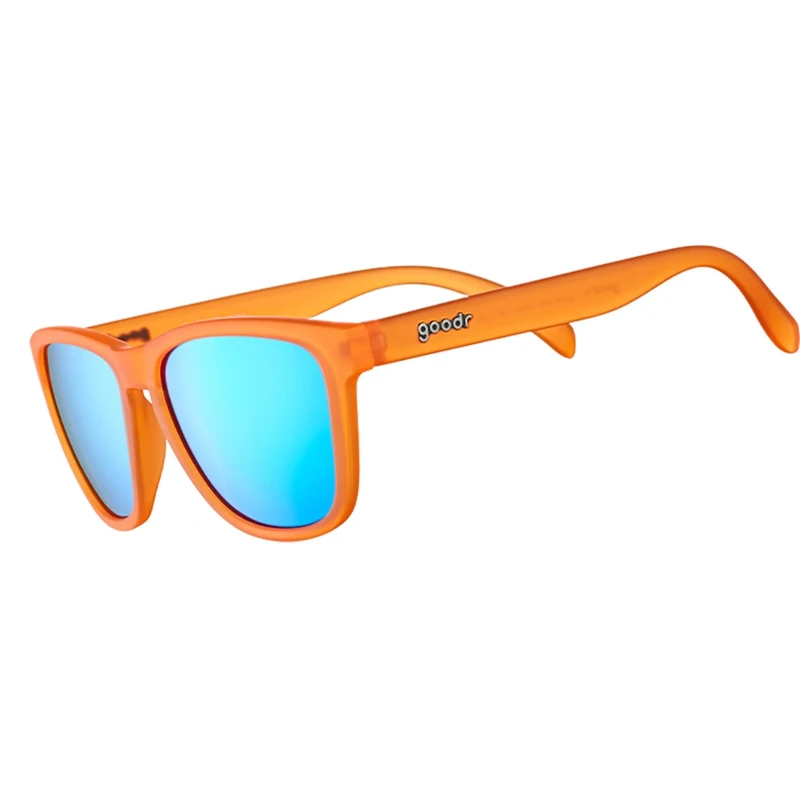 goodr Donkey Goggles Polarized Sunglasses, Medium Sized (OG), Orange Translucent Frame with Blue Mirrored Reflective Lenses, UV400 Protection, No Slip, No Bounce