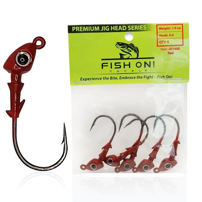 Fish On Tackle 1/4 Oz Jig Head - Red - 5 per pack