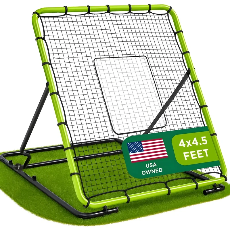 Baseball Rebounder Net 4x4.5 Ft Pitchback Trainer Bounce Back Fielding Net for Baseball and Softball Rebound Solo Practice with 3 Ball Return Angles