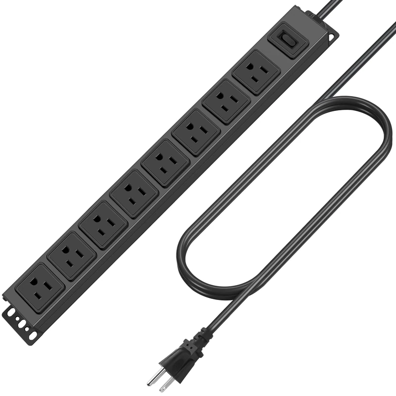 HHSOET Magnetic Mount Power Strip, 8 Outlet Mountable Socket, Metal Heavy Duty Surge Protector, Gaming Table Outlet, Easy to Fix Without Drilling or Taping, 3FT Extension Cord.(Black)