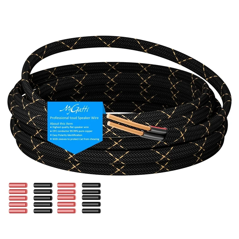 14/2 Speaker Wire 35 Feet, 14AWG Gauge Speaker Cable, Direct Burial, Durable Nylon Braided, in Wall, 2 Conductors, OFC Oxygen-Free Copper, for Car Audio Stereos, Home Theater, Surround Sound, Radio