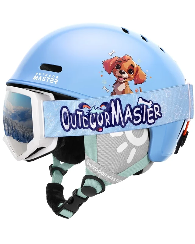 OutdoorMaster Kids Ski Helmet and Goggles Set, Snowboard Helmet, Durable PC Shell & EPS Foam, Snow Helmet 12 Cooling Vents, Dial Fit Skiing Helmet, Safety-Certified Snow Sport Helmets for Boys & Girls
