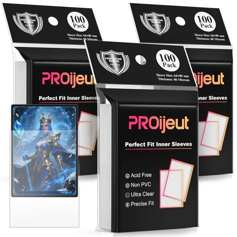 300 Pack Card Sleeves Clear, Perfect Fit Inner Sleeves Ideal for Double-sleeving, Trading Card Sleeve Compatible with MTG, PKM, TCG and Gaming Cards (60 Microns)