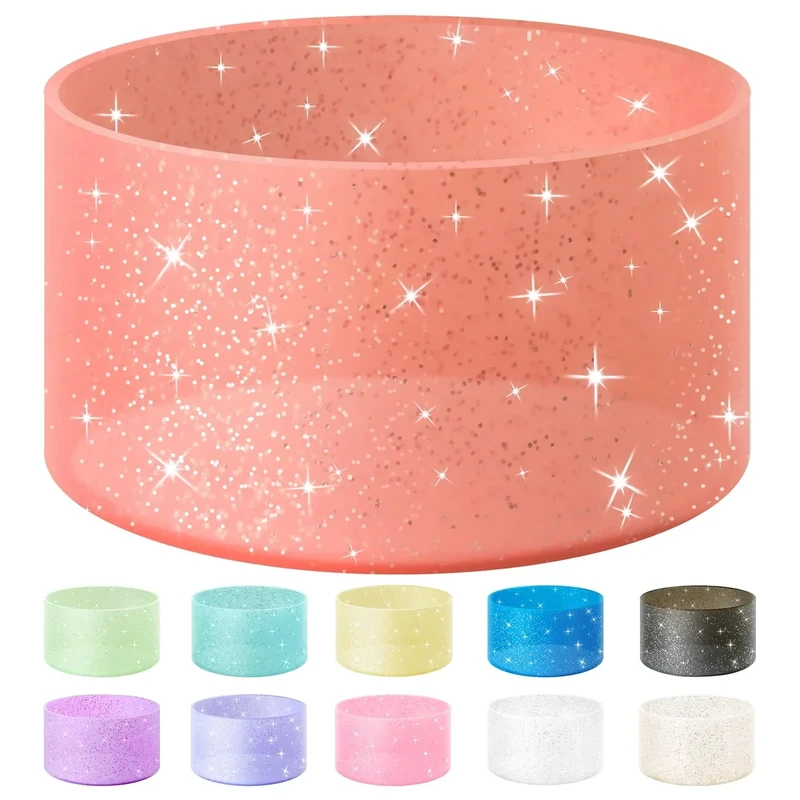 Vmini Protective Glitter Silicone Boot, Compatible with Stanley Tumbler 20-40oz & Hydro Flask Water Bottle 12-24oz and More Bottles/Tumblers with 2.8-2.95in Bottom, Bling Anti-Slip Sleeve Cover