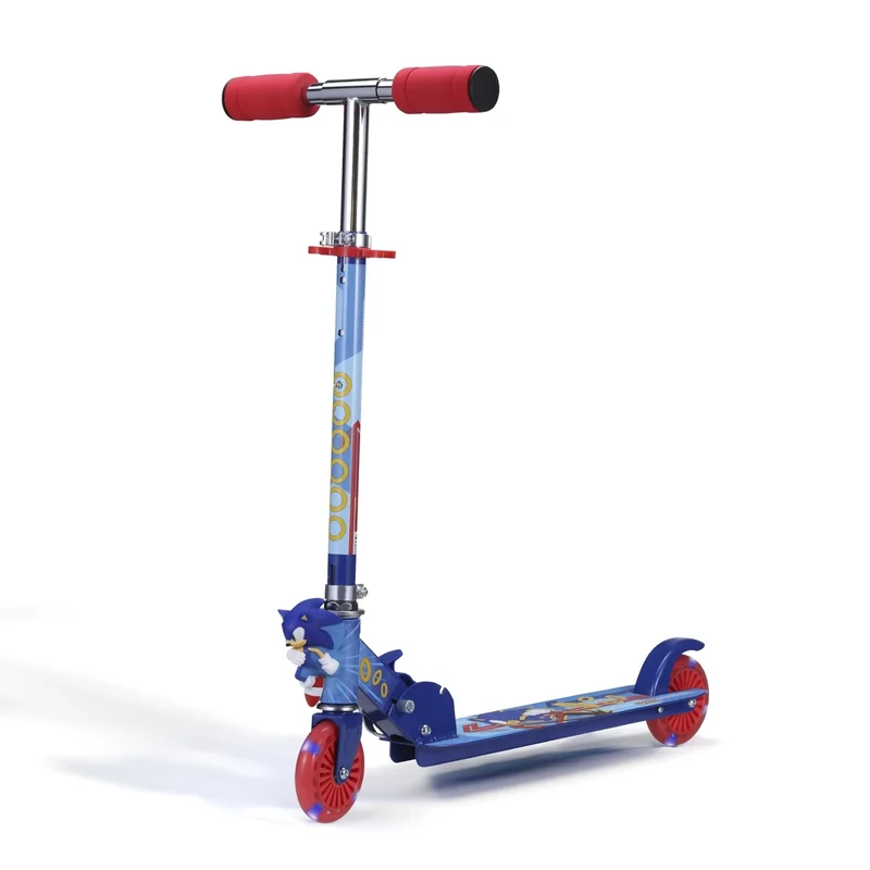 Sonic The Hedgehog 2 Wheel Kick Scooter with Light Up Wheels – Foldable, Non-Slip Deck, Comfortable & Smooth Ride