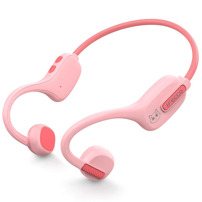 IFECCO Kids Open Ear Headphones - Kids Girls Bluetooth 5.3 Conduction Headphones with Mic,Ultra-Light,IPX5 Waterproof and Safer for Children Wireless Headphones,Perfect for School Travel Gifts (Pink)