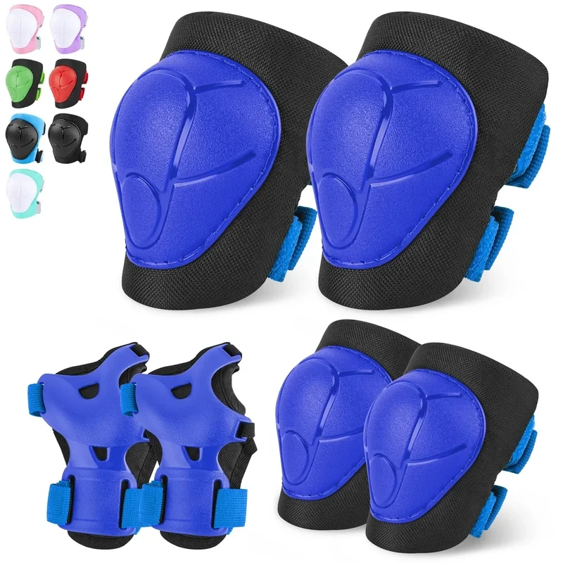 FIODAY Knee Pads for Kids Knee and Elbow Pads Wrist Guards Adjustable Protective Gear Set for Girls Boys Inline Skating Biking Skateboard Scooter Knee Pads,Deep Blue,3-8 Years
