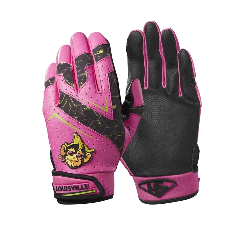 Louisville Slugger Party Animals Youth Genuine V2 Batting Gloves - Hot Pink/Black, Small
