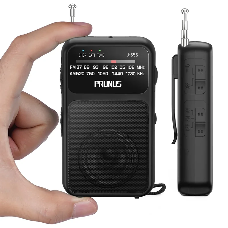 PRUNUS J-555 Dual-Power Pocket Radio - AM FM, USB-C & Battery