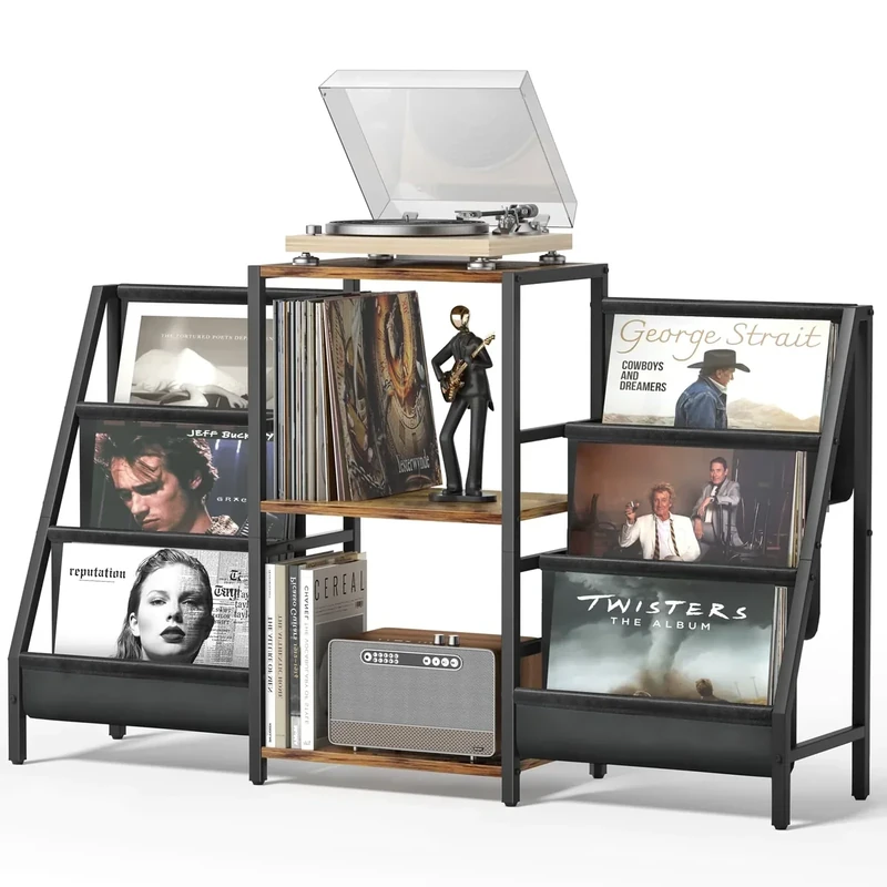 Bikoney Record Player Stand - 6-Tier Vinyl Record Storage for Up to 280 Albums, Holder for Living Room