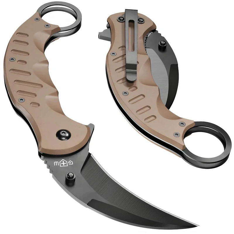 GOOD WORKER Tan Karambit Folding Knife for Men - Military Sharp Tiger Claw Blade - Pocket & Folding Knives for Hunting Camping EDC - Birthday Gifts Ideas for Dad Husband Boyfriend X-42 T