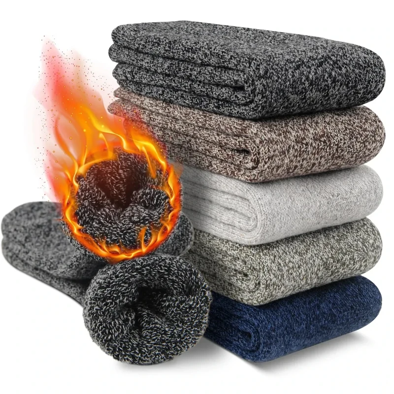 FRESBEIT Merino Wool Socks Men Winter Soft Thick Warm Cozy Crew Hiking Thermal Socks Size 13-15(5 Pairs)