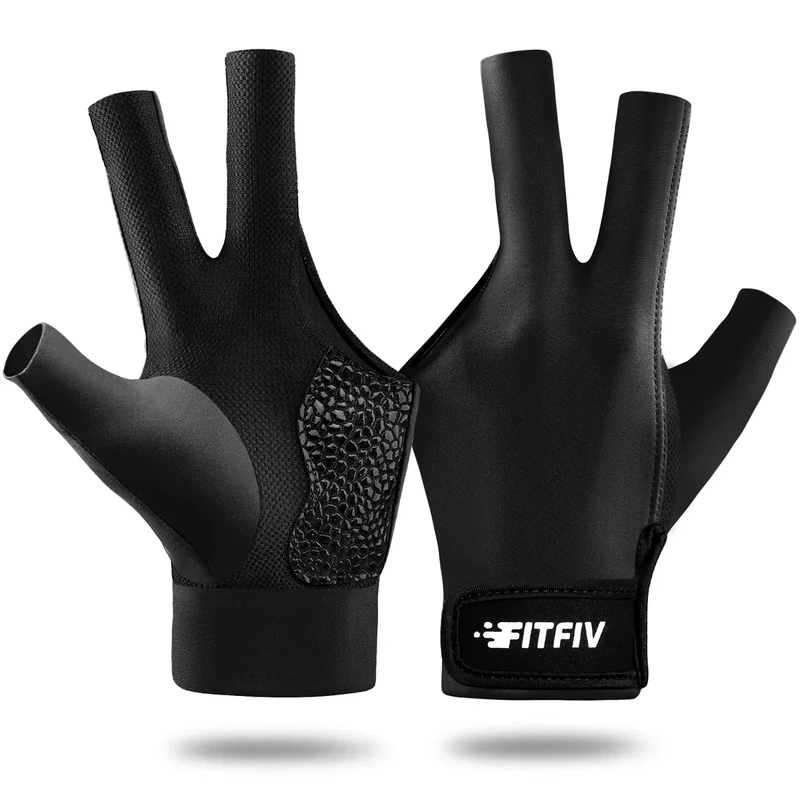 FITFIV Billiard Pool Glove for Left Hand 3 Finger, Durable Double Stitching, Snooker Cue Sport Glove Adjustable Popular Sizes for Men & Women