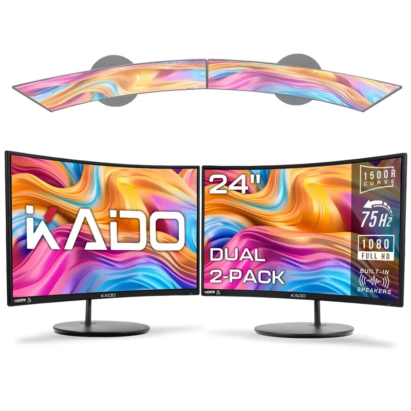 Kado C24X Dual 24" Curved 1080p Monitors - 75Hz HDMI VESA with Speakers