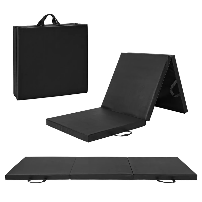 CAP Barbell Folding Exercise Mat – Durable, Anti-Tear, Thick Padding for Fitness, Aerobics, Gymnastics & Home Workouts. 72"L x 24"W x 2"Thick. BLACK