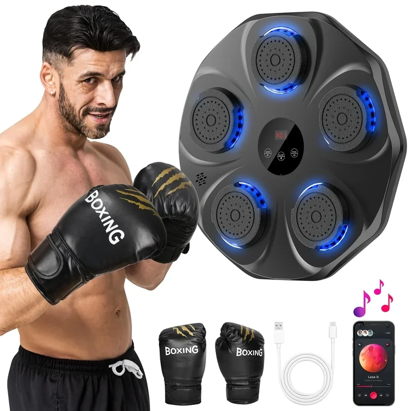 Music Boxing Machine with Boxing Gloves, Smart Boxing Machine Wall Mounted for Adults and Kid, Bluetooth Boxing Training Target for Home Indoor, 1Pcs